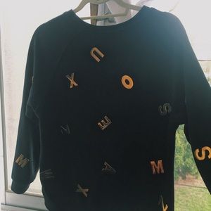 F21 Black Sweatshirt with Gold Metal Letter Detail